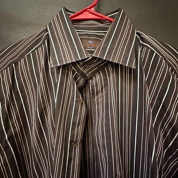 Etro Brown Button Down Shirt Dress Formal Cotton Size Extra Large Chest  43 - Picture 3 of 6